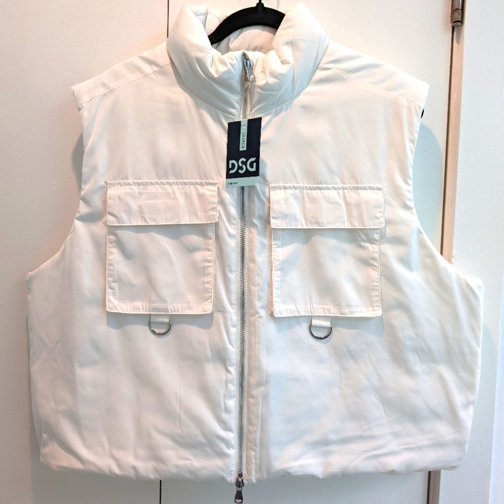 NEW ❤️ DSG Woven Puffer Vest Medium Large X Large Oat Milk white oversized